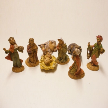 Krippenfiguren-Set Familie, Ochs und Esel und die 3 Koenige